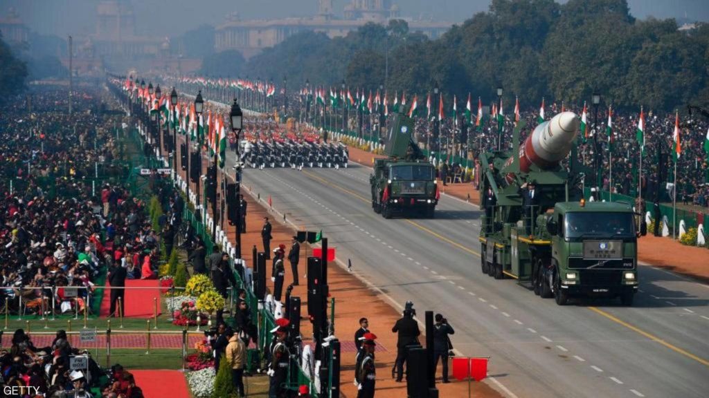 صاروخ من طراز شاكتي خلال العرض العسكري الهندي