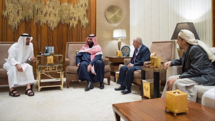 بن زايد وبن سلمان في لقاء سابق بالرياض مع قيادة الإصلاح (الصحافة السعودية)